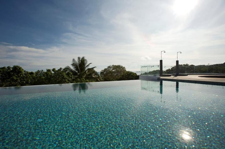 the swimming pool at the top of the house